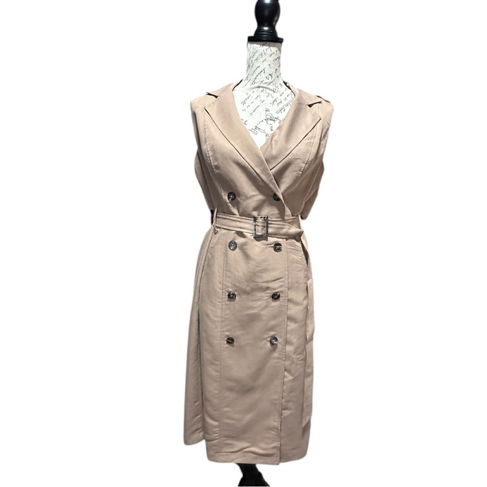 WHBM Tan Sleeveless Double Breasted Trench Dress Size 8 NWT
